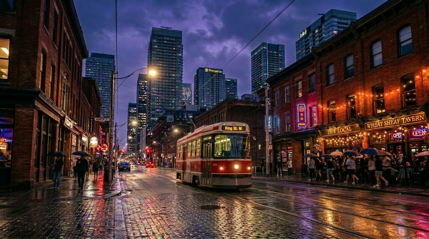 City street glowing at night